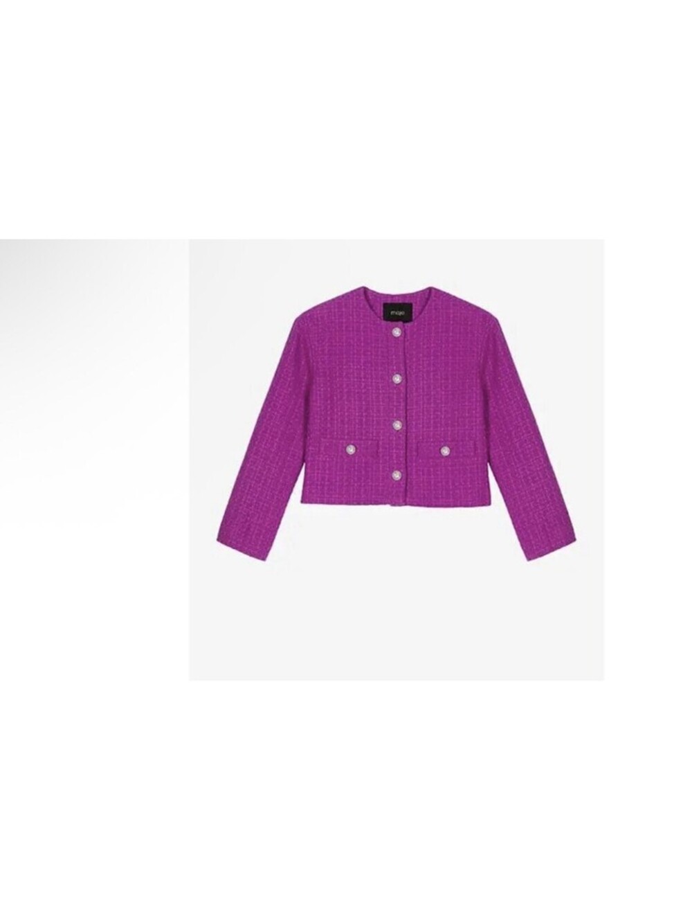 Maje Vienna Tweed Embossed Crop Jacket 36 M Magenta $475